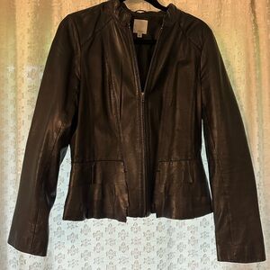 Halogen Black Leather Motorcycle Bomber Jacket Lined Lightweight Size Medium